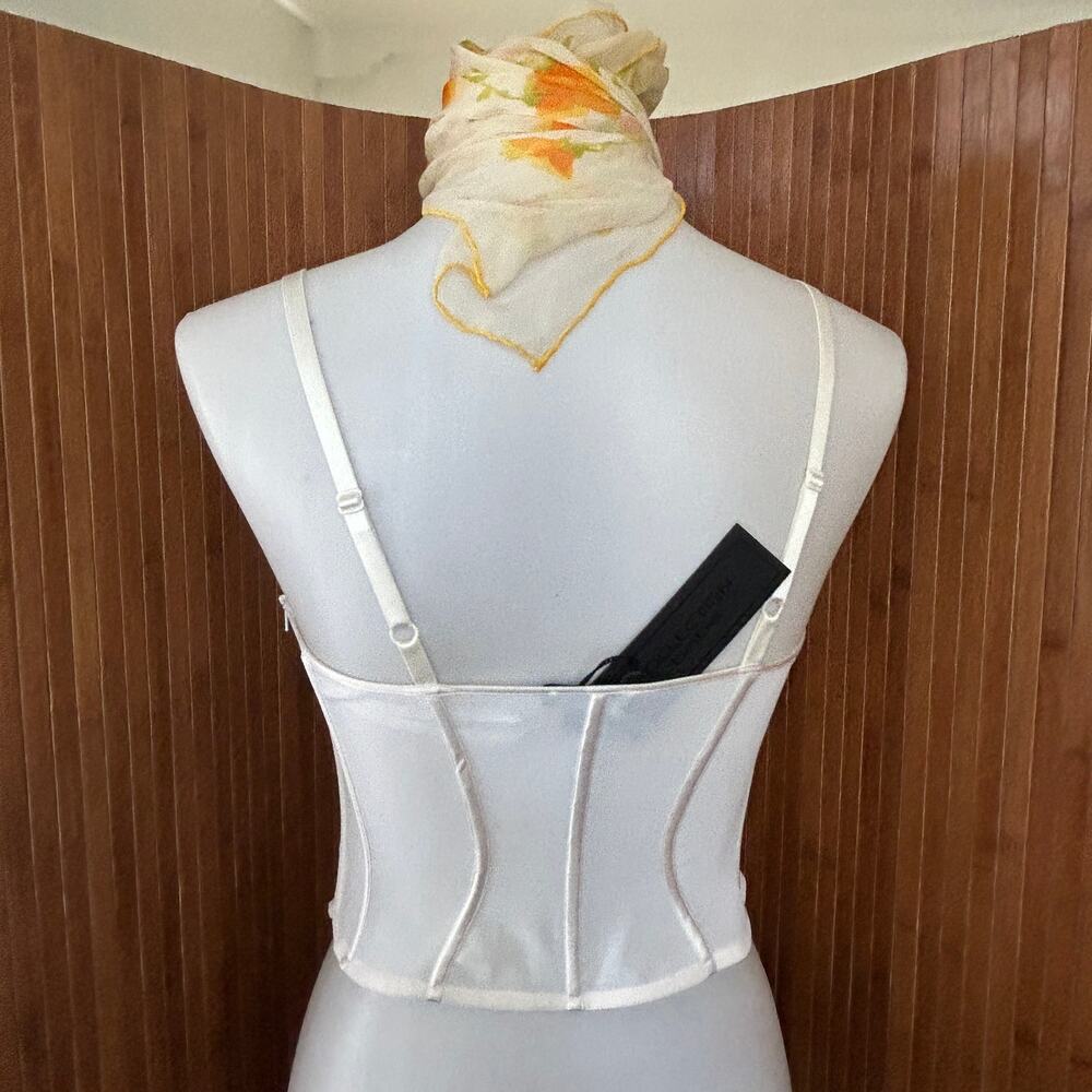 Bebe White Mesh Corset Top Silk Contrast Boned Bustier Size 4 NWT - Picture 4 of 9